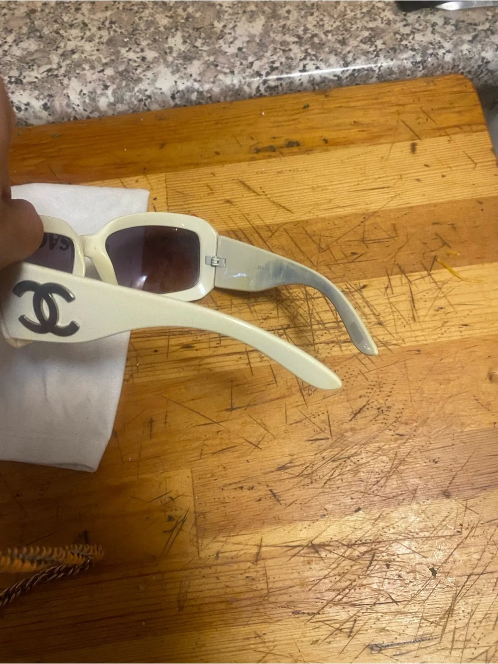 CHANEL Cream Sunglasses with Silver CC Logos